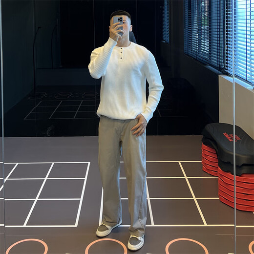 IRONTRAP Henry collar hemp pattern knitted long-sleeved T-shirt men's warm slim sweater bottoming shirt autumn and winter Huaxing XL