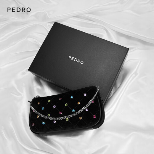 Pedro gem chain long wallet hand hold one shoulder armpit underarm women's bag PW4-66500012-1 Black S