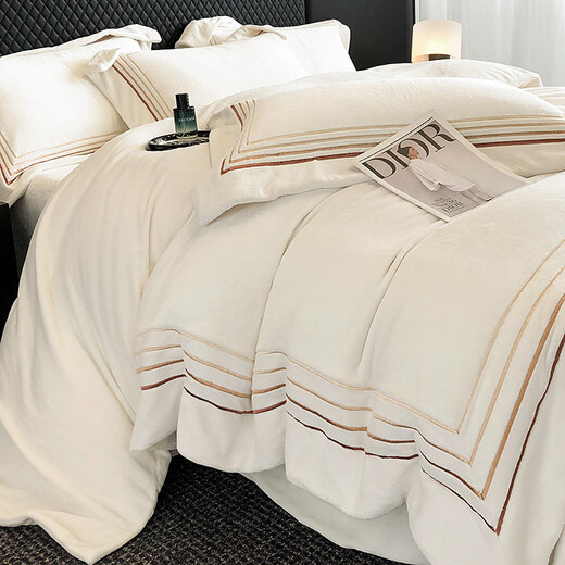 Hengyuanxiang Class A thickened warm milk velvet four-piece winter coral velvet baby velvet light luxury white bedding quilt single piece milk coffee color bed sheet single quilt cover 200*230