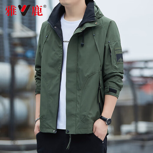 Yalu Jacket Men's Spring and Autumn 2025 New Windproof and Waterproof Jacket Mountaineering Wear Loose Workwear Casual Jacket Men Black XL
