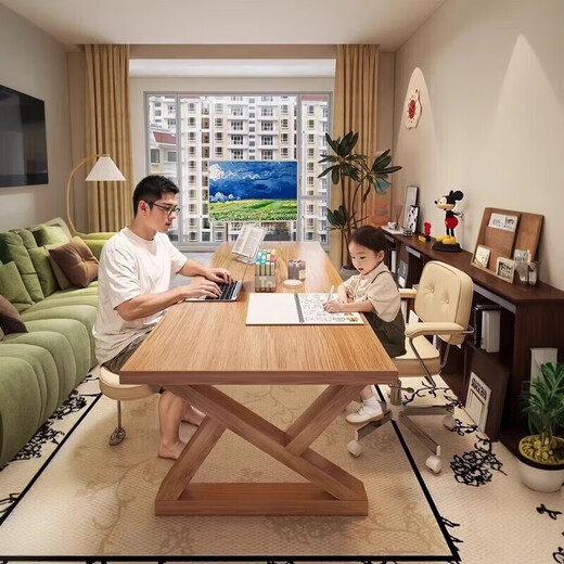 Solid wood computer desk, home desk, student study desk, writing desk, large board table for living room, double long table, 30MM desktop | single table, walnut color 160*80CM