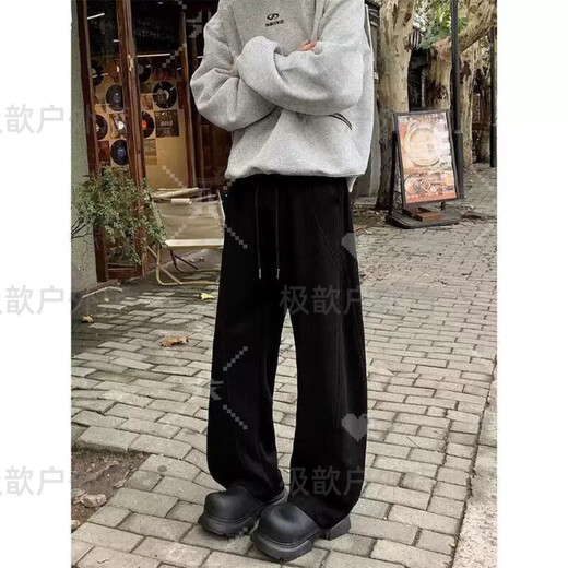 Tanbeiman Willow Leaf Cut Pants 3D Crotch Scimitar Sweatpants Men's Autumn and Winter American Style Handsome Feeling ootd Lift Flared Pants Black M