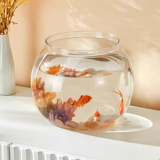 Round household transparent small fish tank desktop 4K ultra-clear desktop fish tank decoration and ornamental one-piece desktop ecological aquarium turtle tank goldfish tank round fish tank small size 12.5*13.5*13.5cm