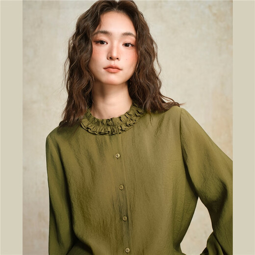 Giordano designer autumn and winter new retro French lace stand collar loose long-sleeved shirt for women 18345517