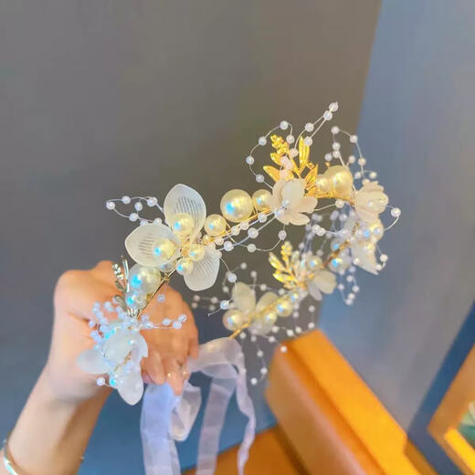 Bride Princess Crown Tiara Girls Garland Crown Headband Girls Birthday Pearl Headband Flower Girl Dress Hair Accessories 02 Pearl Blue Garland