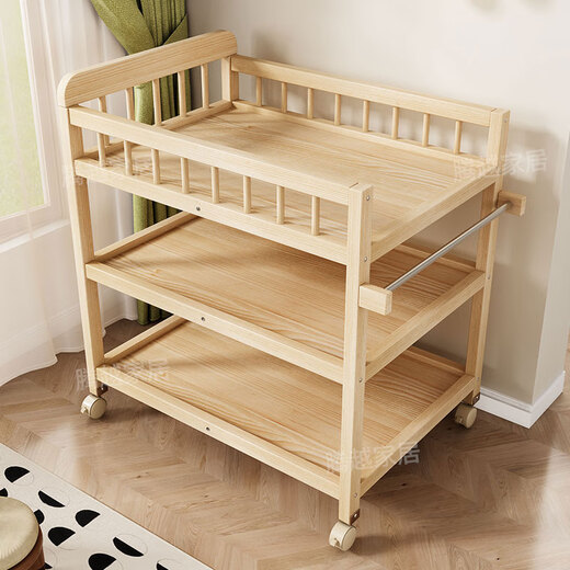 He Jiagong solid wood changing table removable nursing table bath massage multi-functional baby newborn baby touching changing table pure solid wood three-layer changing table + pink Mickey Mouse nursing pad