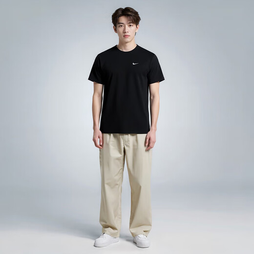 Nike Men's Sports T-Shirt Summer Lightweight Casual Round Neck Pure Cotton Sportswear BV0508-010 Black L