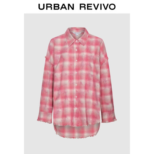 UR2025 new winter women's fashion trendy contrasting plaid raw edge cardigan shirt UYV250066