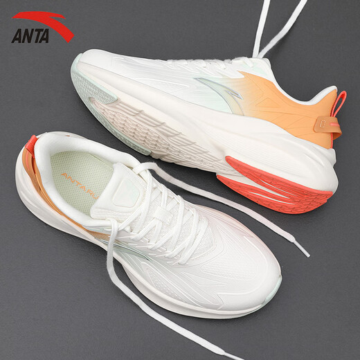 ANTA Stinger 5丨Women's Shoes Sports Shoes Women's Autumn and Winter New Leather Water-Repellent Shock-absorbing Running Shoes Warm Running Shoes Ivory White/Peach Orange 38