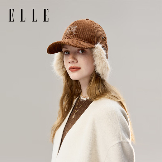 ELLE corduroy ear protection baseball cap for women in autumn and winter outdoor warm and fashionable versatile plus velvet thickened duck hat pure cotton