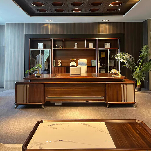 Solid wood executive desk new Chinese style ebony wood CEO boss desk high-end modern minimalist office furniture 2.2 meters office desk (ebony wood)