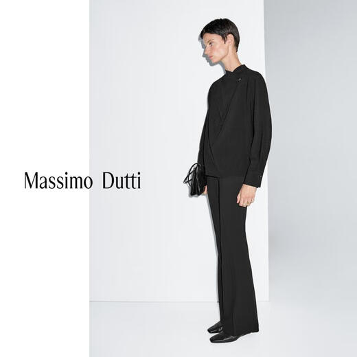 Massimo Dutti autumn and winter new product 2025 women's retro versatile smart commuting style high-end stand-up collar blouse shirt 05168968 black XS (165/84A)