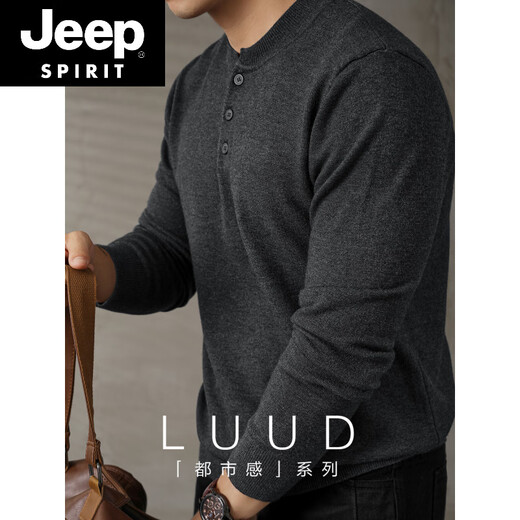 JEEP SPIRIT high-end dark gray trendy Henry collar long-sleeved sweater for men autumn and winter slim fit top ribbed hem sweater for men dark gray M 95-110Jin Jin is equal to 0.5 kg