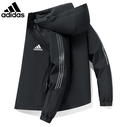 Adidas (adidas) Clover Jacket Men's Spring and Autumn New Casual Versatile Velvet Jacket Outdoor Windproof AD96 Black (Removable Cap) 3XL 155-170Jin Jin is equal to 0.5 kg