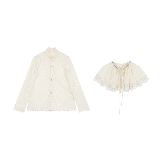 Du Butipitao's original gentle poem autumn slimming temperament long-sleeved white lace bottoming shirt suit shawl + shirt XS