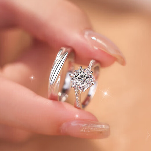 DR Moissanite Pair of Diamond Rings 1 Carat Diamond Ring Female Couple Pair of Rings Pair of Proposal and Wedding Rings Star Weaver Ring 1 Carat Closed + Love Ring for Men