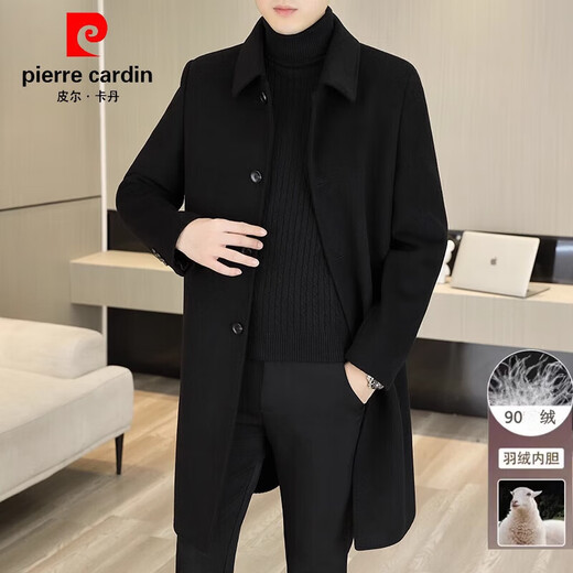 Pierre Cardin wool double-sided woolen coat men's mid-length lapel top men's autumn and winter thickened goose down lining coat double-sided woolen 2316 black mid-length (with goose down M (95-115Jin Jin equals 0.5kg)