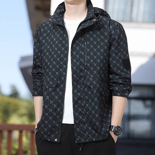 2025 Men's Spring and Autumn New Spring and Autumn Casual Outdoor Trendy Windbreaker Jacket Top CGf Letter Printed Jacket Black XL Recommended 140-160Jin Jin is equal to 0.5 kg