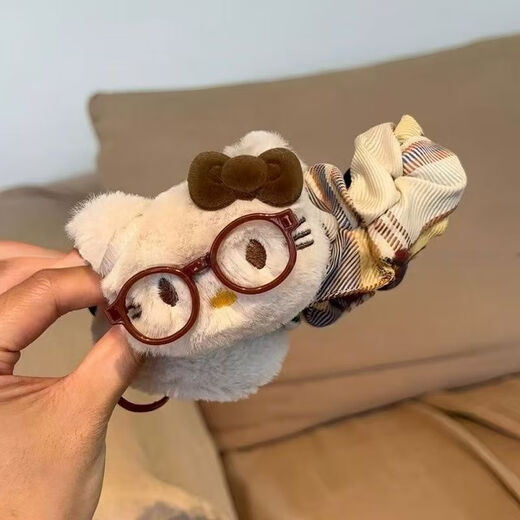 Mengdong cute polka dot large cat with huge hair volume, banana clip at the back of the head, versatile girly hair accessories, forest style fluffy, brown KT cat * 1, about 13cm long