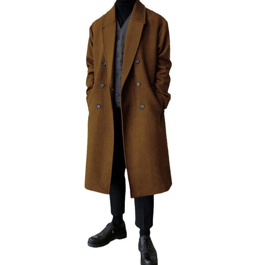 Woolen coat men's loose winter thickened woolen coat mid-length windbreaker Korean style over-the-knee men's coat coat black XL