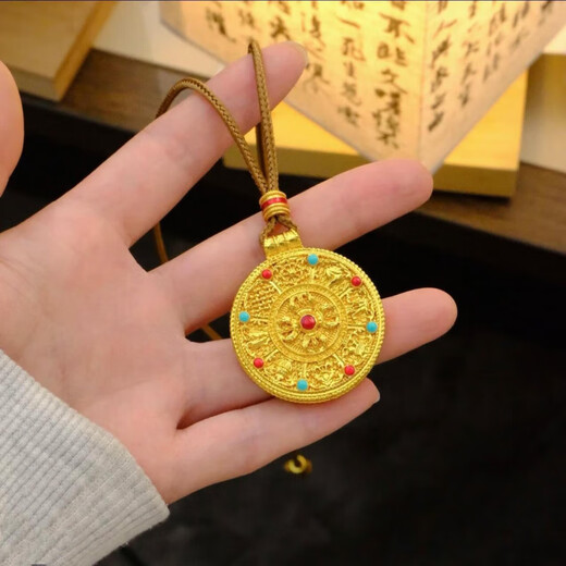Xingyin Heavy Industry Linlangcai Eight Treasures Compass Sand Gold Pendant Cross Necklace Solid Gold Sweater Chain Heavy Industry Version 40 More Kro Plate + Ruyi Rope
