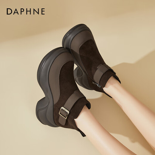 DAPHNE Daphne thick-soled short boots for women, fashionable retro plus velvet ankle boots for women, British small ones, heightening and warm women's boots, brown 37