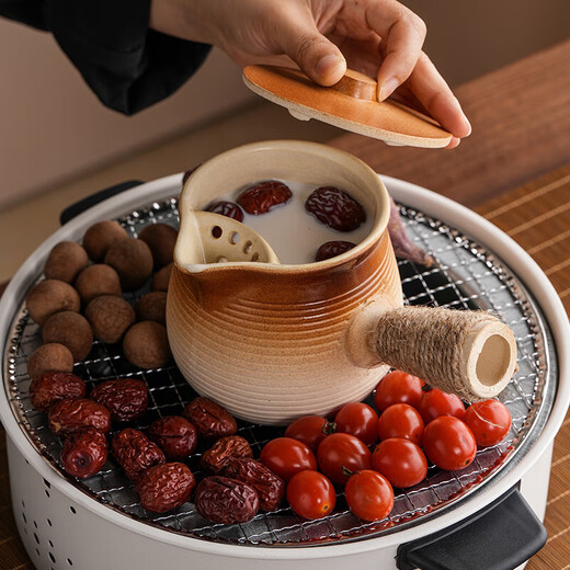 Roasted milk teapot, roasted teapot, stove-cooked tea pot, pot side handle set with lid, large capacity tea cup, gradient stripe-milk pot pot-large size 1100ml