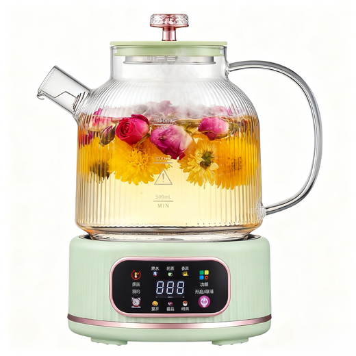 Health pot all glass 0 glue kettle office mini tea maker stewing all-in-one electric kettle home green 1.5L no tea leakage/12H smart constant temperature