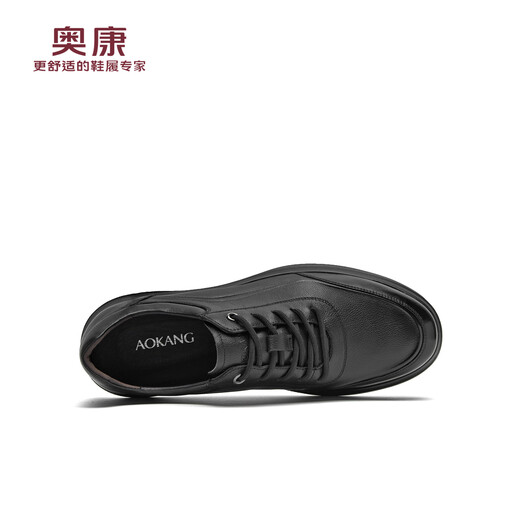 Aokang Men's Shoes 2025 Autumn Sports Leather Shoes Business Casual Work Commuting Casual Leather Shoes W Black 42