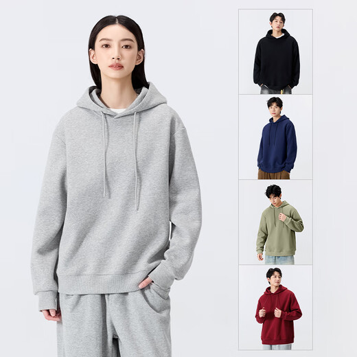 MINISO hooded sweatshirt for men and women 2025 new American heavyweight casual jacket youth high-end loose couple clothes hemp gray (solid color) L /175 (full refund for quality issues within 30 days)