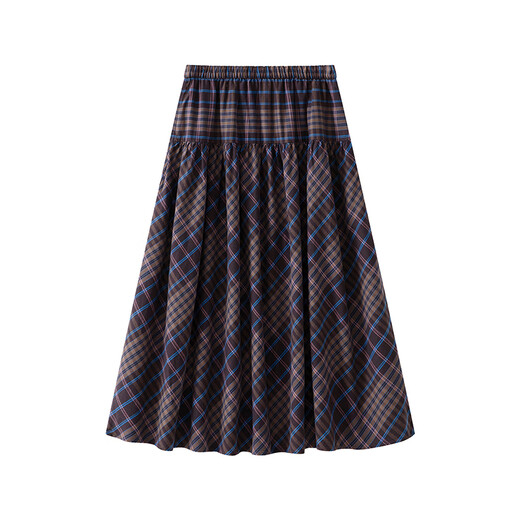 MUJI Women's Flannel Pleated Skirt Long Skirt Women's Skirt Women's Fall 25 BE1D1C5A Brown Plaid M