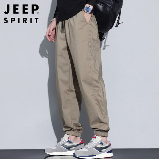 JEEP SPIRIT Jeep casual pants men's autumn and winter loose ankle-length nine-point pants outdoor mountain overalls khaki 3XL