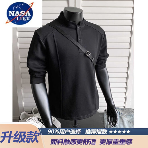 NASALIKE American Polo Henley shirt men's long-sleeved T-shirt spring and autumn trend cleanfit inner casual men's base sweatshirt black upgrade 5XL 200 to 230Jin Jin equals 0.5 kg can be worn