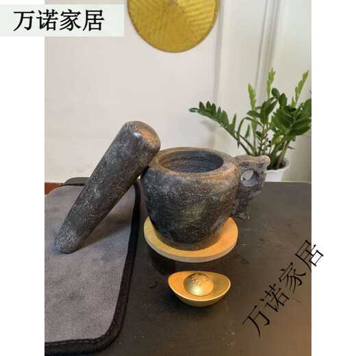Shandong Lao Li pure handmade caviar stone garlic mortar stone mortar household tamper jar grinder collection town house garlic mortar 7.5 cm