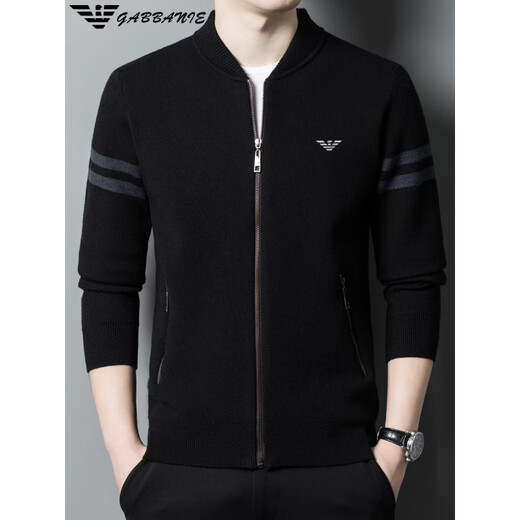 FALAMONE 2025 Men's Wool Knitted Cardigan Jacket Fashion Casual Trend Men's Outerwear Zip Jacket Sweater ANG/22832 Black M 165 Recommended weight 90-115 Jin Jin equals 0.5 kg