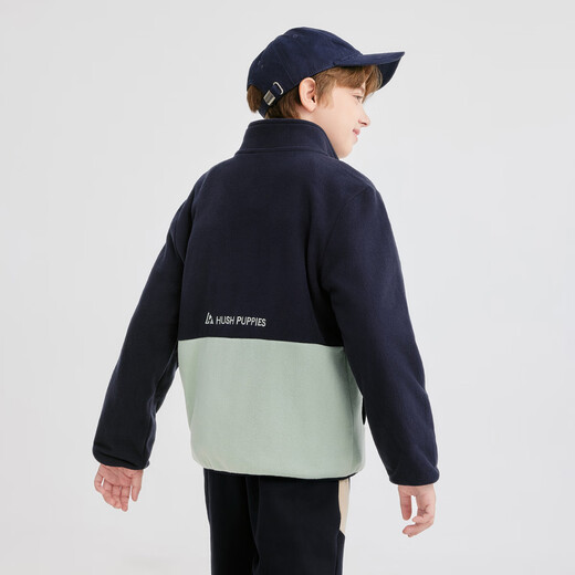 Hush Puppies children's clothing for boys and girls 2025 new autumn style vibrant contrasting color polar fleece jacket, navy blue 140 cm