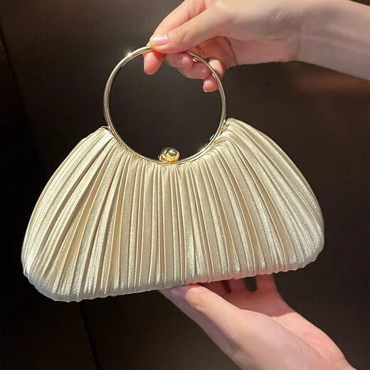 Xuan Shu handbag socialite high-end pleated bag 2025 new dinner cheongsam bag dress hand crossbody bag apricot