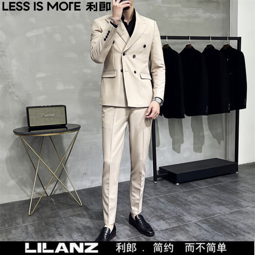 LESS IS MORE Autumn and Winter Korean Slim Suit Suit Two-piece Men's Casual Light Mature Style Men's Small Suit Handsome Jacket Trendy Black XL