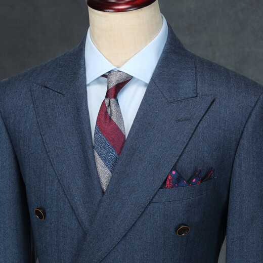 Guillaume de Mons Wool Suit Men's Double-breasted Blue Slim Business Formal Suit Groom Wedding Dress Three-piece Set Blue Top + Pants MXF063 54 Please note the size of the trousers