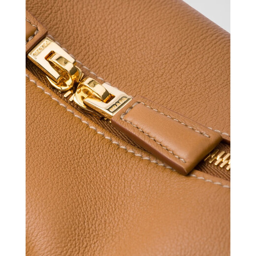 PRADA Women's caramel calfskin metal zipper handbag 1BA444_2CYS_F03BH_V_OVX 1BA444_2CYS_F03BH_V_OVX