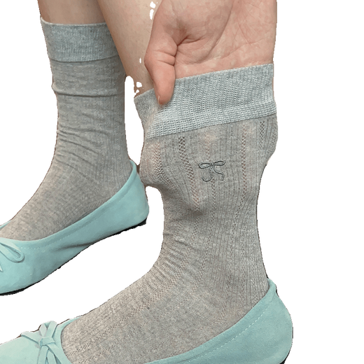 VCICTIOLIA atmosphere gray socks women's mid-calf socks summer thin hollow ballet style stockings gray + milk white one size