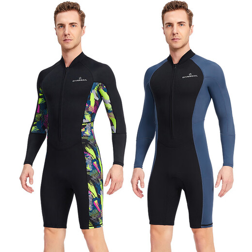New 1.5MM wetsuit long-sleeved shorts one-piece warm wetsuit men's snorkeling surfing Lycra sunbathing suit men's black M