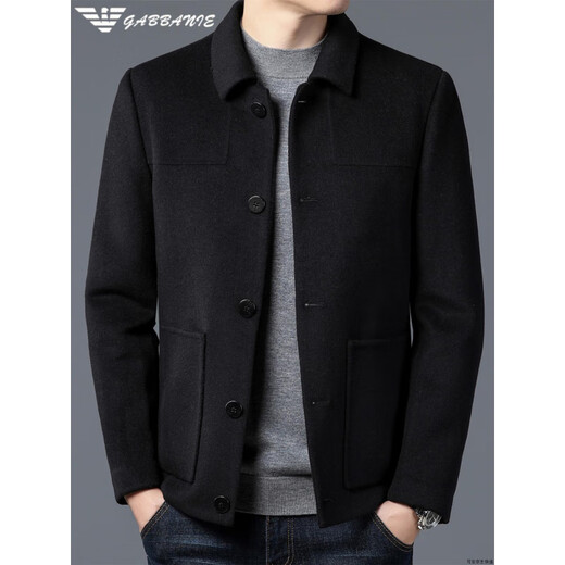AX Armani 2025 Double-sided Cashmere Coat Men's Middle-aged Autumn and Winter Short Lapel Jacket Wool Wool Casual Jacket L92188 Black XL 180 (Suitable for weight 130-150Jin Jin equals 0.5 kg)