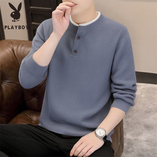 Playboy (PLAYBOY) new autumn and winter men's Henry collar sweater trendy long-sleeved bottoming sweater 8826 light luxury coffee M suggested notice 90-110Jin Jin is equal to 0.5 kg