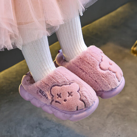 Children's cotton slippers for boys winter cartoon cute non-slip indoor home soft bottom parent-child baby slippers upgraded version of environmentally friendly material khaki slippers 12 24/25 size (shoe length 15CM suitable for feet 14