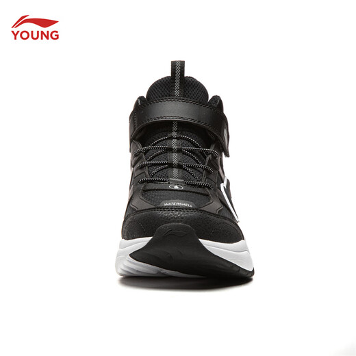 Li Ning children's shoes, children's cotton shoes, sports shoes, men's and women's, velvet, reflective, water-repellent, mid-top casual shoes, YKCU224, velvet, black-9 36