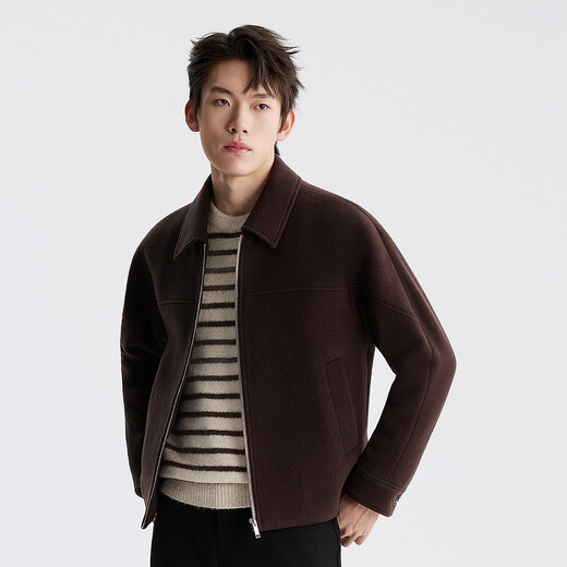 Lilang Light Fashion Men's Clothing Youth Commuting Woolen Coat Men's Zipper Lapel Warm New Year Wool Jacket Trendy Executive Style Dark Brown (A5DYR001) 2XL (180)