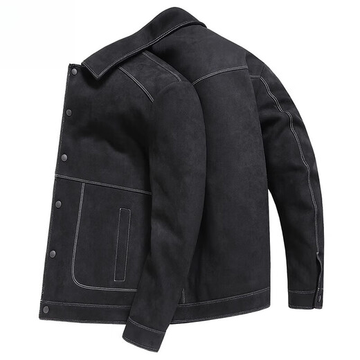 UOSO Men's Jacket Jacket Men's Short Faux Suede Casual Jacket Fashion Trend Loose Lapel Jacket Men A2J196326 Gray L 175 (Suitable for 135-150 Jin Jin equals 0.5 kg)