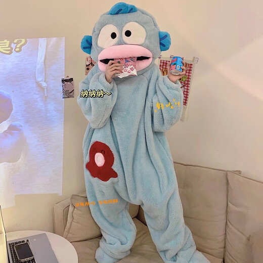 Ugly fish one-piece pajamas autumn and winter coral velvet clownfish new plus velvet thickened cute cartoon one-piece home clothes 50822 clownfish one-piece velvet light blue L 100-120Jin Jin equals 0.5 kg