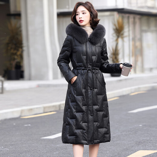 MDUG light luxury brand Haining fur genuine leather clothing for women over the knee long 2025 winter new style leather clothing waisted sheepskin off-white real fox fur collar L weight 100_110Jin Jin equals 0.5 kg MDUG light luxury brand Haining fur genuine leather clothing for women over the knee long 2025 winter new style leather clothing waisted sheepskin off-white real fox fur collar L weight 100_110Jin Jin equals 0.5 kg